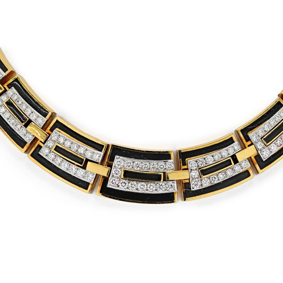 David Webb Manhattan Minimalism Parthenon Black Enamel Necklace