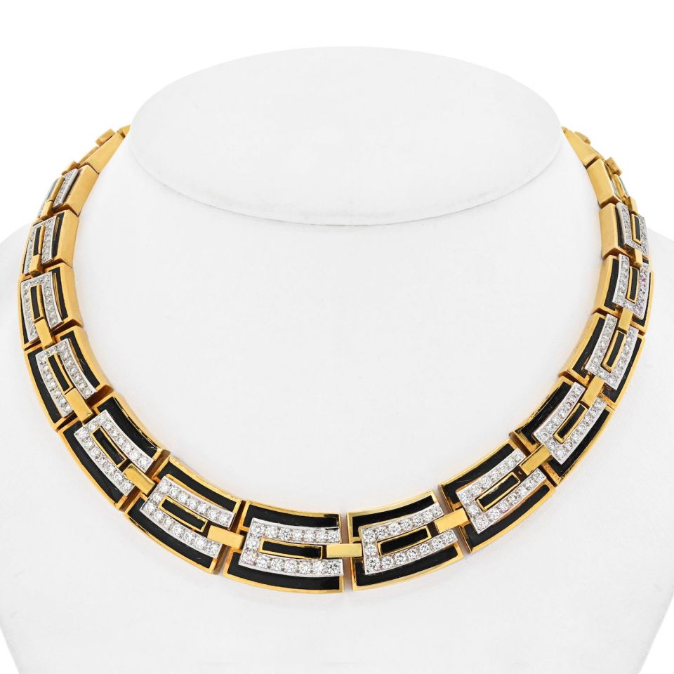 David Webb Manhattan Minimalism Parthenon Black Enamel Necklace