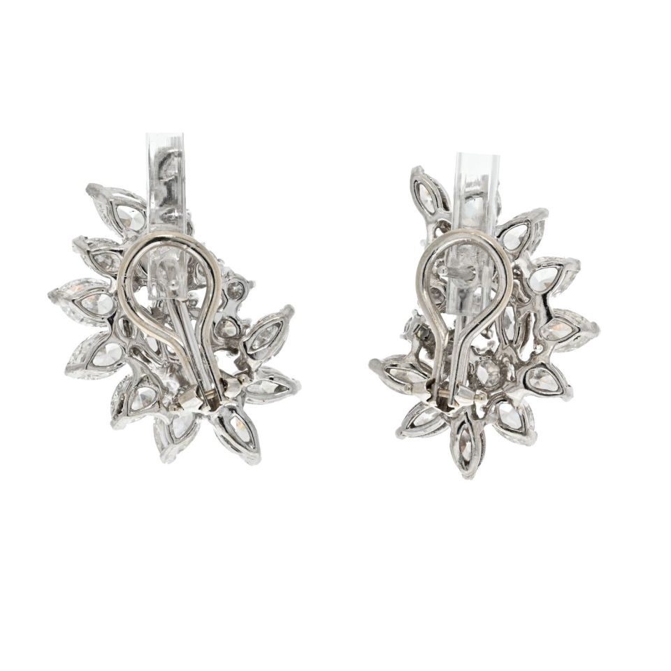 14K White Gold 7.50 Carat Diamond Cluster Marquise And Round Cut Earrings