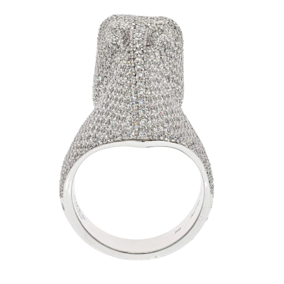 Hermes 18K White Gold 4 Carat Diamond Galop Horse Ring