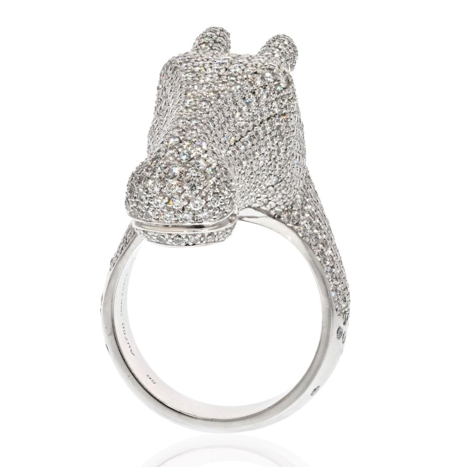 Hermes 18K White Gold 4 Carat Diamond Galop Horse Ring