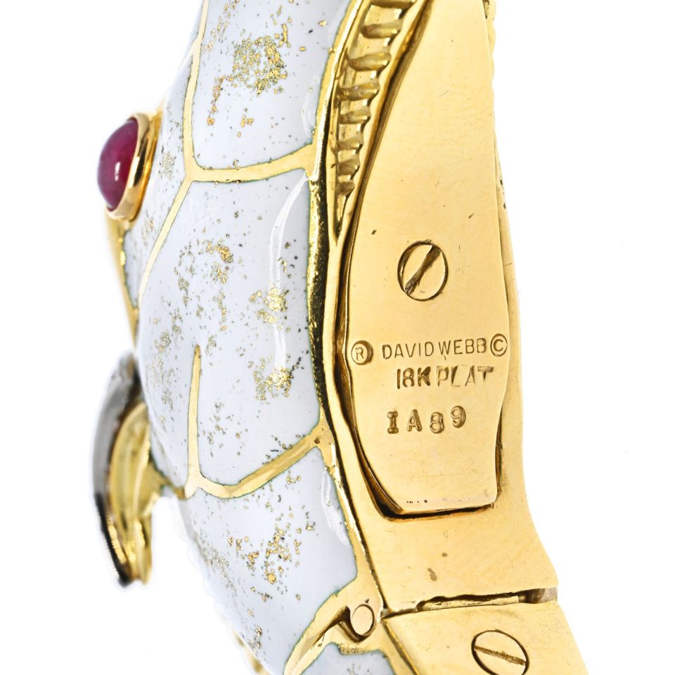 David Webb Platinum & 18K Yellow Gold Dappled White Enamel Diamond Horse Bracelet