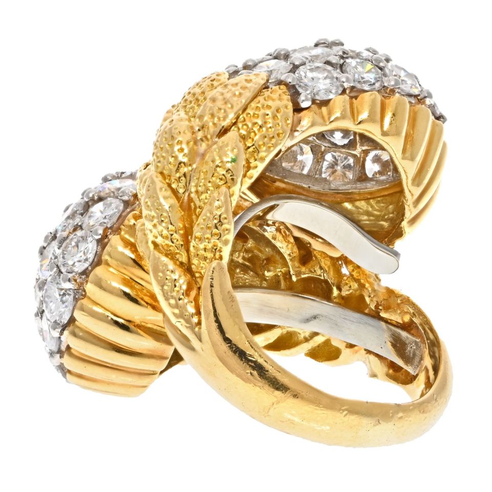 David Webb 18K Yellow Gold 9.50cttw Pave Diamond ByPass Cocktail Ring