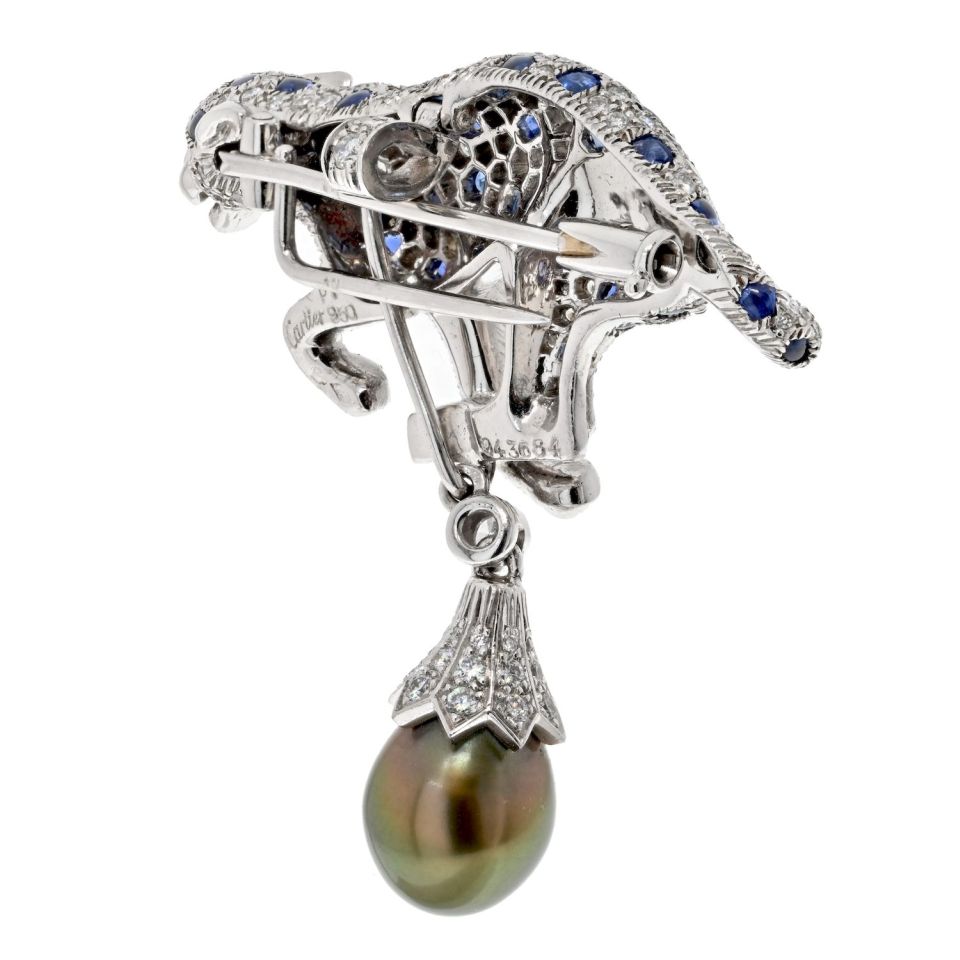 Cartier Panthere Tahitian Pearl, Sapphire And Diamond Pendant/Clip Brooch