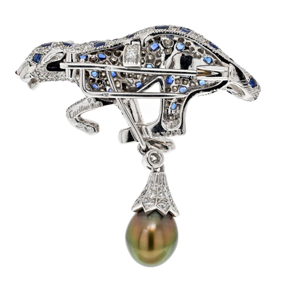 Cartier Panthere Tahitian Pearl, Sapphire And Diamond Pendant/Clip Brooch