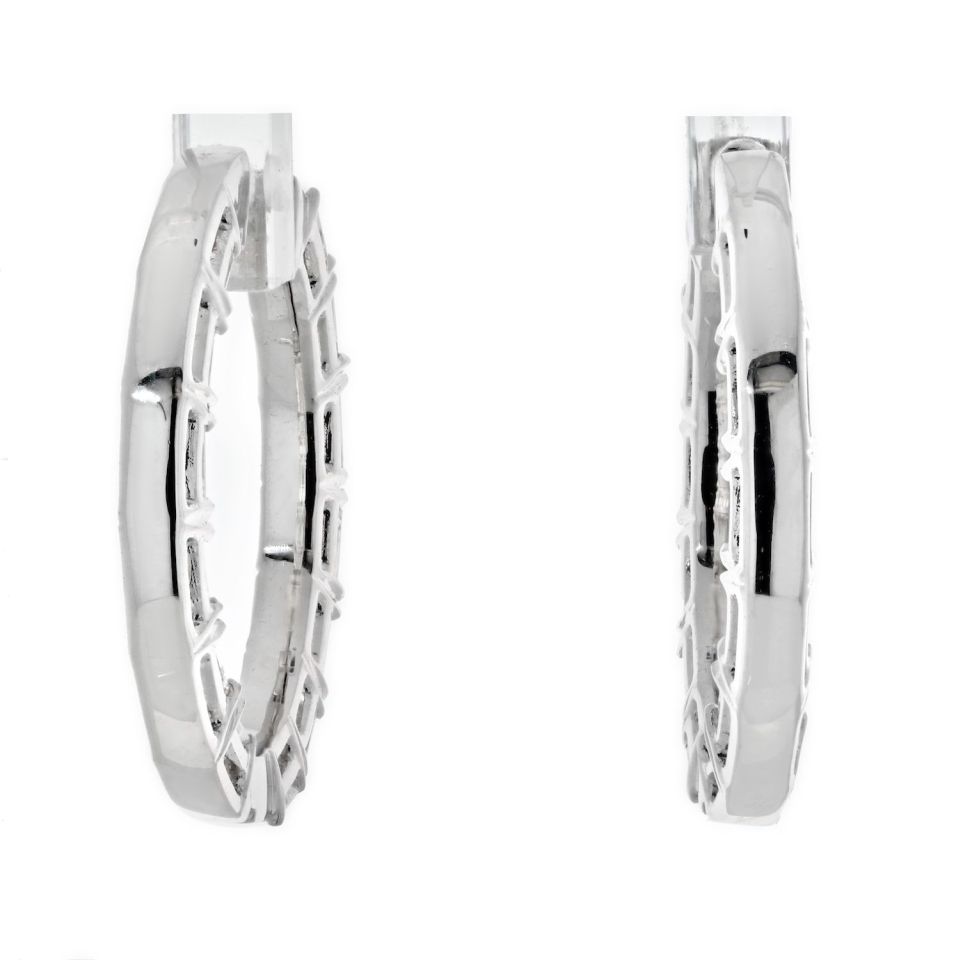 14K White Gold 3.25cttw Wide Inside Out Emerald Cut Diamond Hoop Earrings