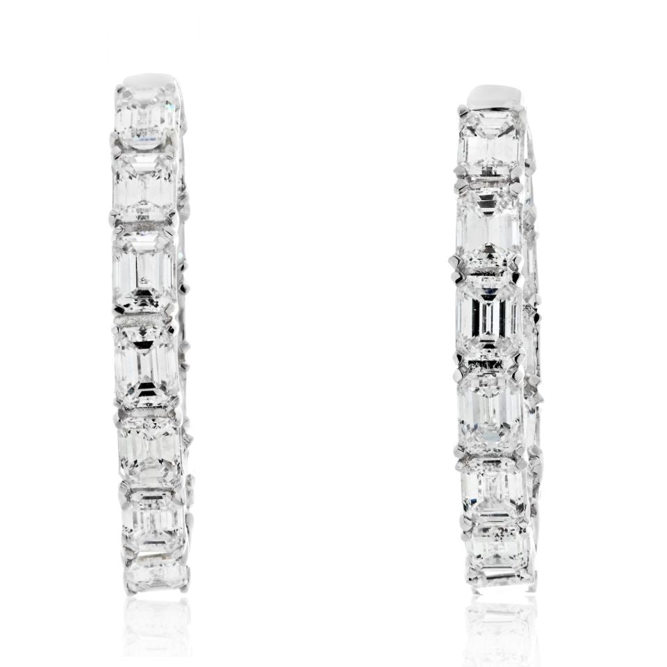 14K White Gold 3.25cttw Wide Inside Out Emerald Cut Diamond Hoop Earrings