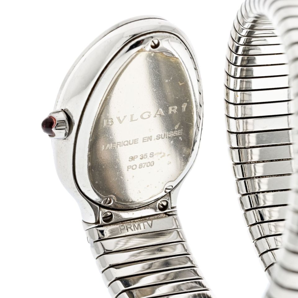 Bvlgari Stainless Steel Serpenti Tubogas White Dial Double Wrap Ladies Watch