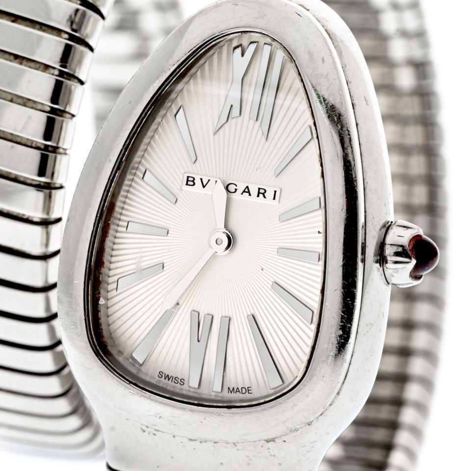 Bvlgari Stainless Steel Serpenti Tubogas White Dial Double Wrap Ladies Watch