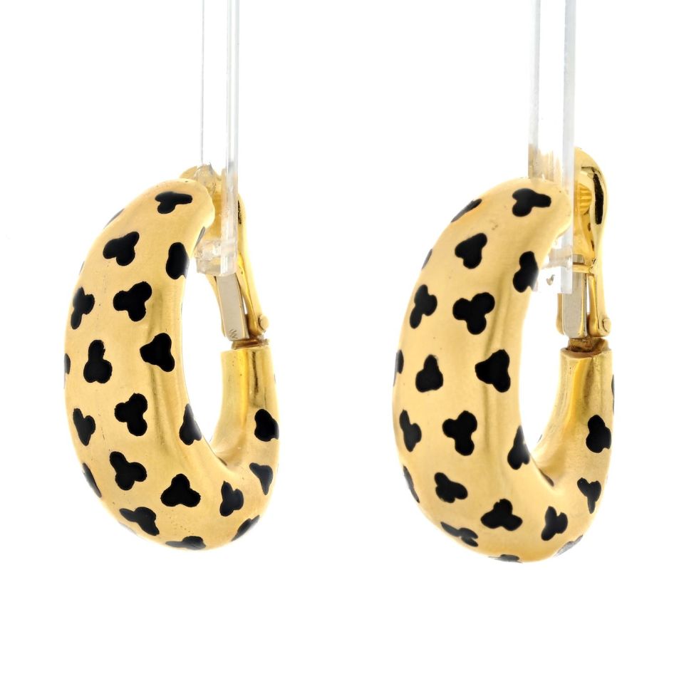 David Webb Platinum & 18K Yellow Gold Giraffe Spotted Huggies Earrings