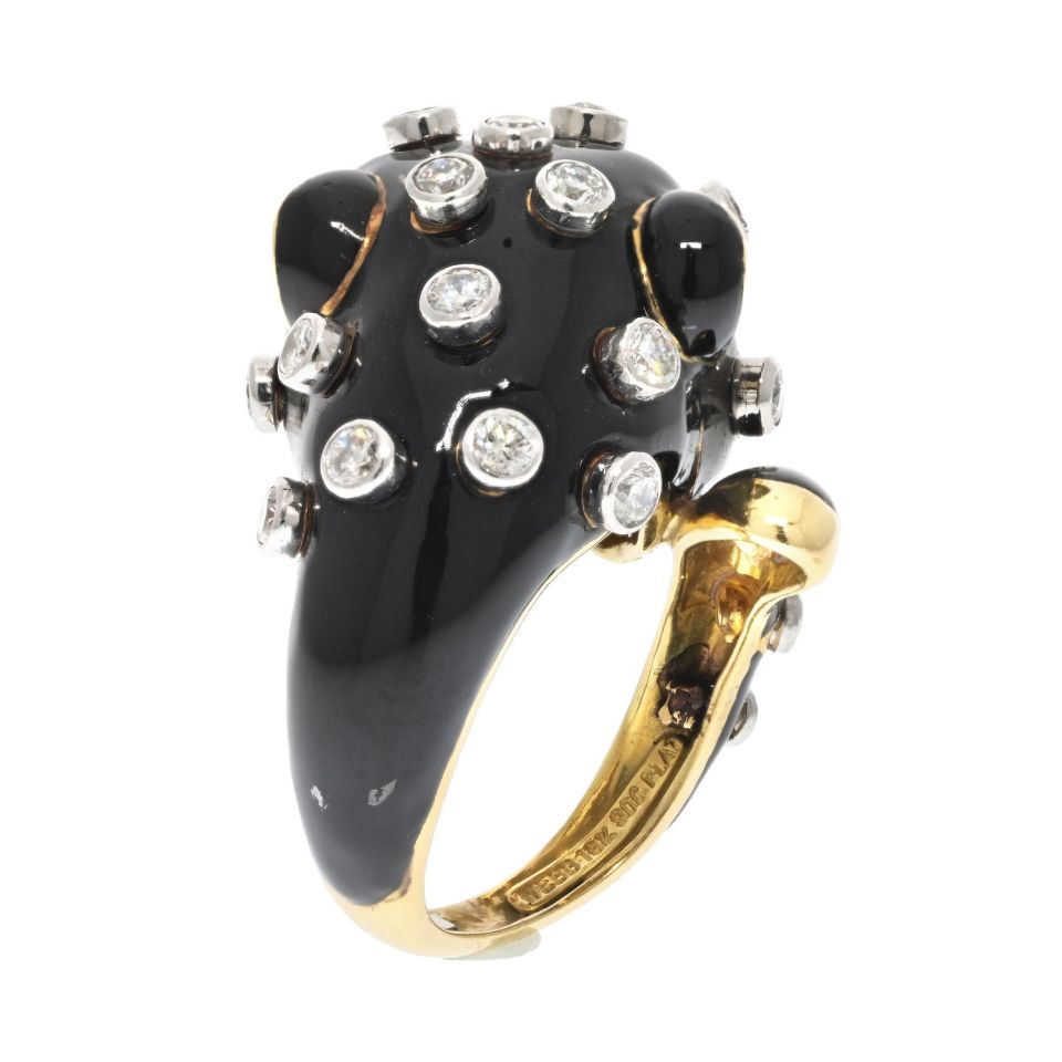 David Webb Platinum & 18K Yellow Gold Black Leopard With Diamond Spots Ring