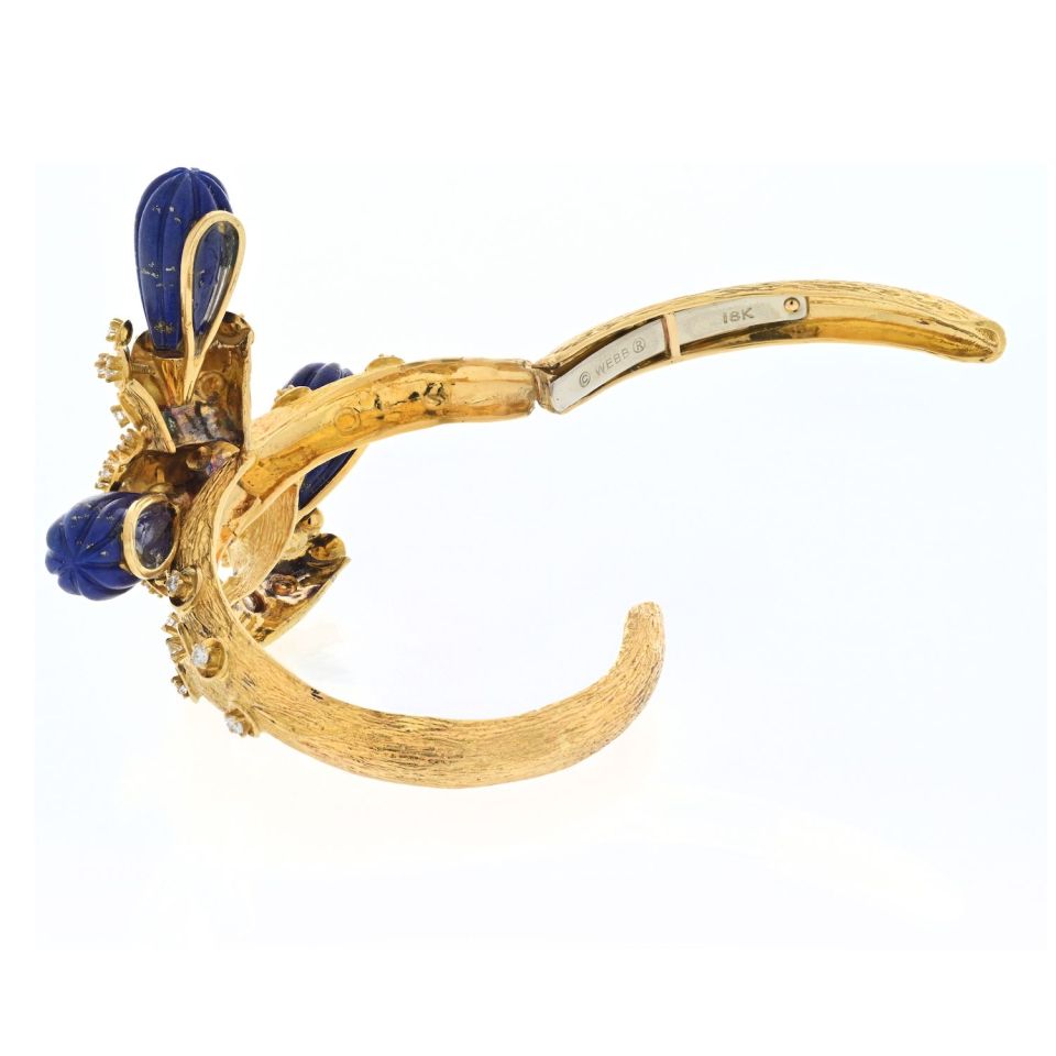 David Webb Platinum & 18K Yellow Gold Lapis Vine Motif Diamond Cuff Bracelet