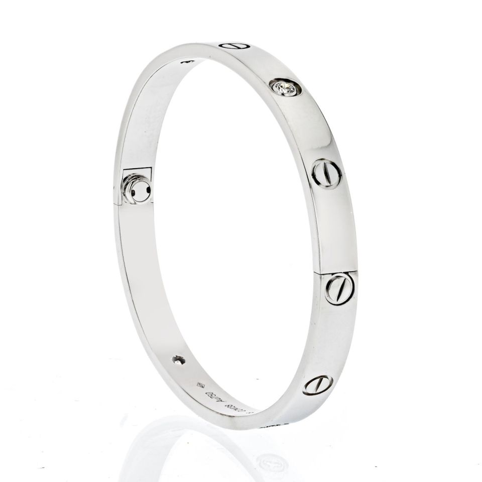 Cartier Love 18K White Gold Love 4 Diamond Size 18 Bracelet