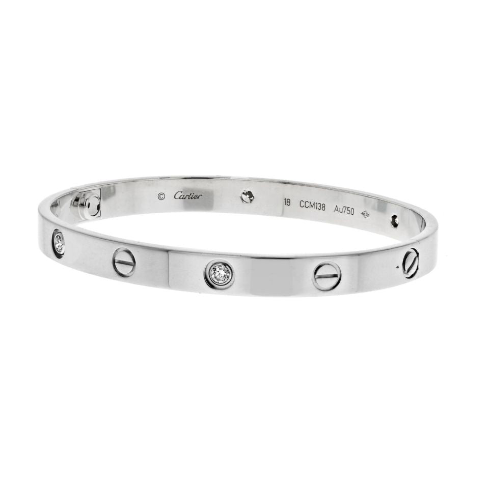 Cartier Love 18K White Gold Love 4 Diamond Size 18 Bracelet