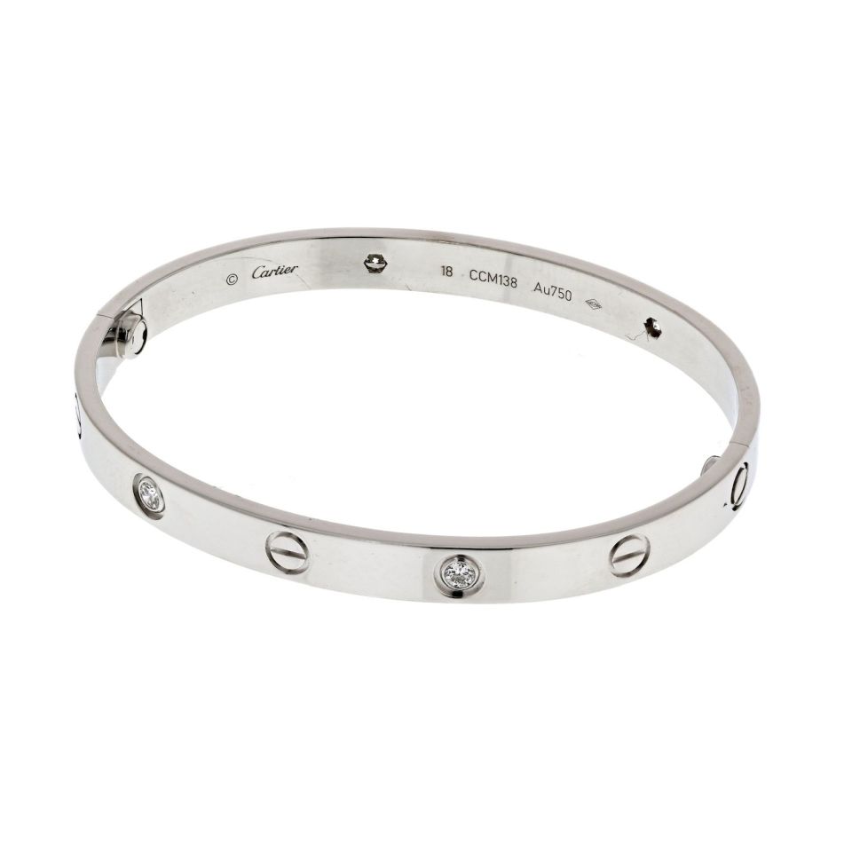 Cartier Love 18K White Gold Love 4 Diamond Size 18 Bracelet