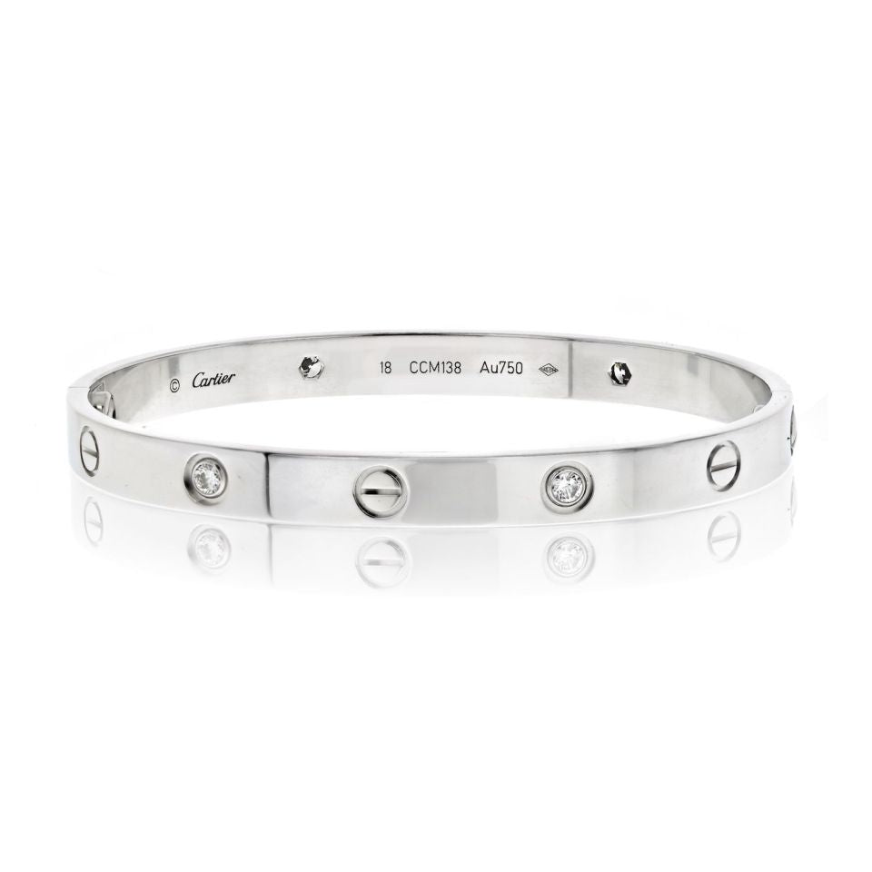 Cartier Love 18K White Gold Love 4 Diamond Size 18 Bracelet