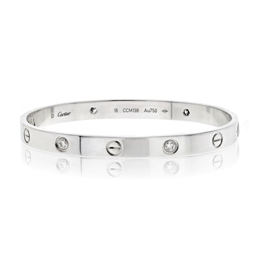 Cartier Love 18K White Gold Love 4 Diamond Size 18 Bracelet
