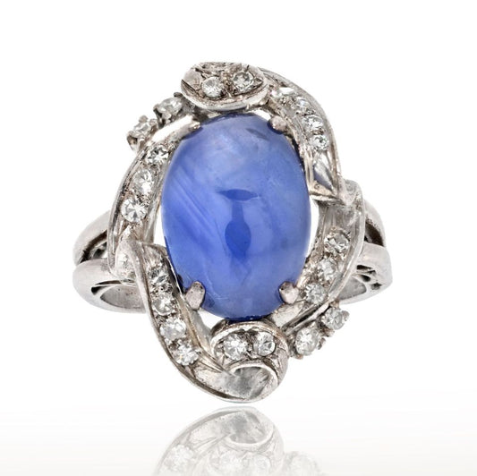 14K White Gold Star Sapphire Ring