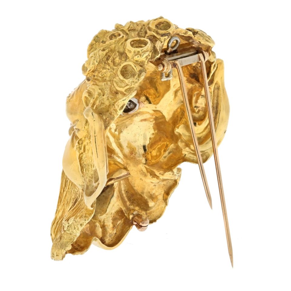 David Webb Platinum & 18K Yellow Gold Satyr Diamond Face Brooch