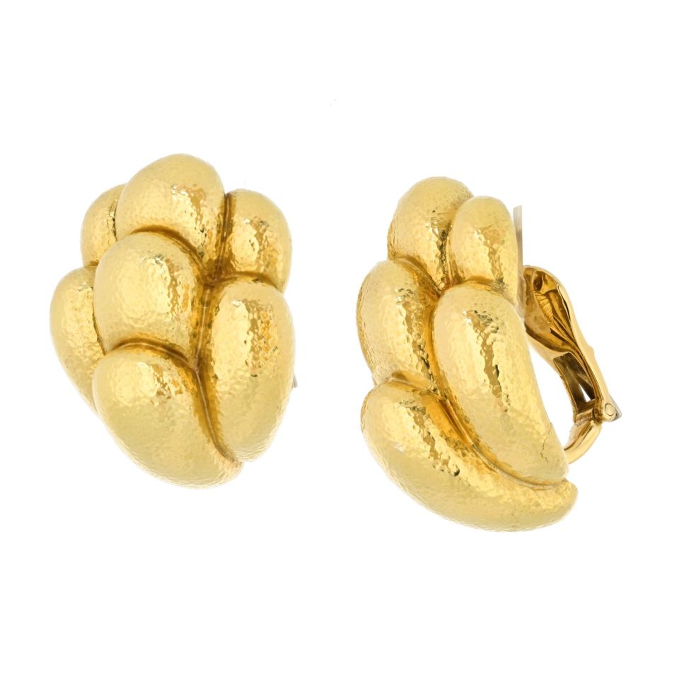 David Webb Platinum & 18K Yellow Gold Hammered Organic Design Clip Earrings