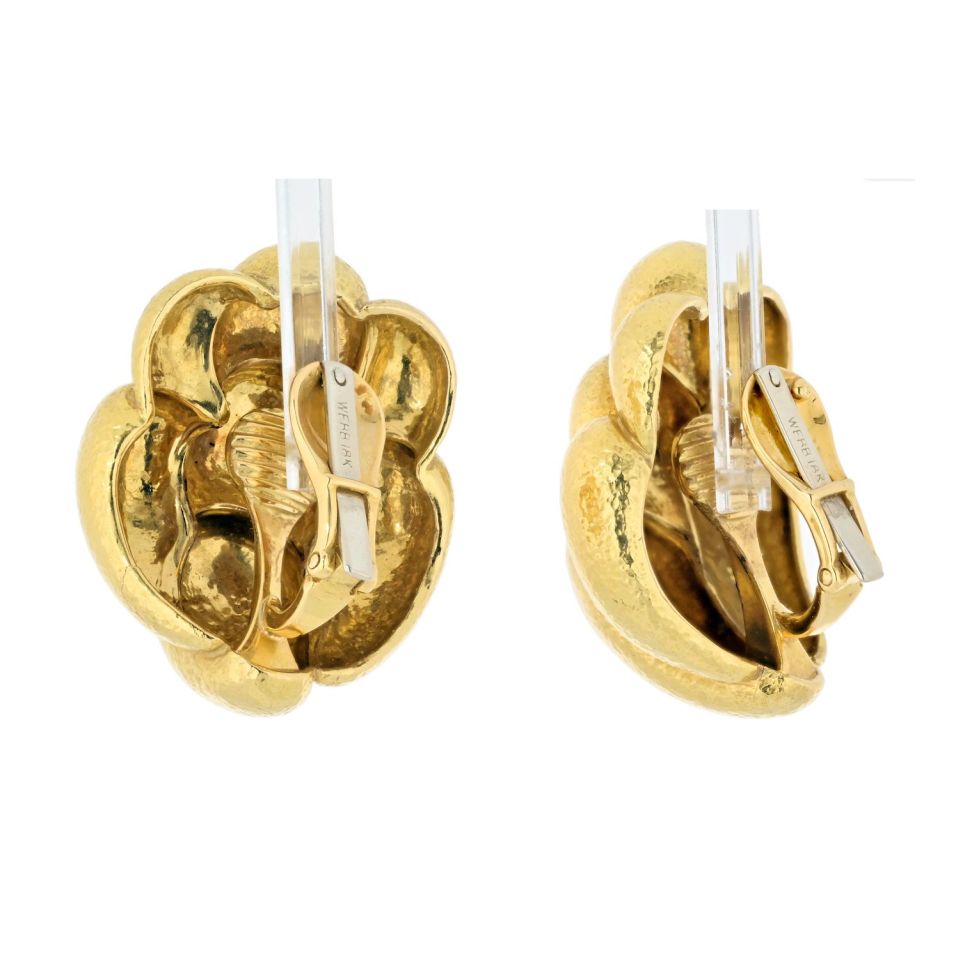 David Webb Platinum & 18K Yellow Gold Hammered Organic Design Clip Earrings