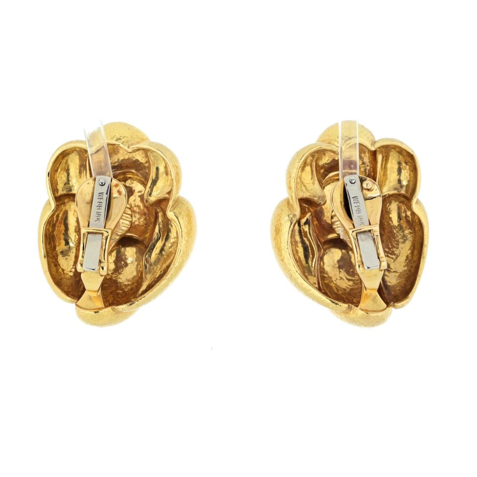 David Webb Platinum & 18K Yellow Gold Hammered Organic Design Clip Earrings