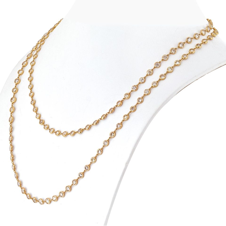 18K Yellow Gold 34 Carat Diamond By The Yard Necklace