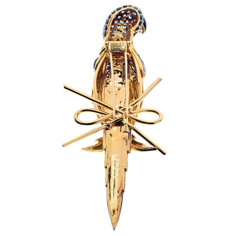 Tiffany & Co. Schlumberger Platinum & 18K Yellow Gold Yellow, Green Enamel Parrot Brooch