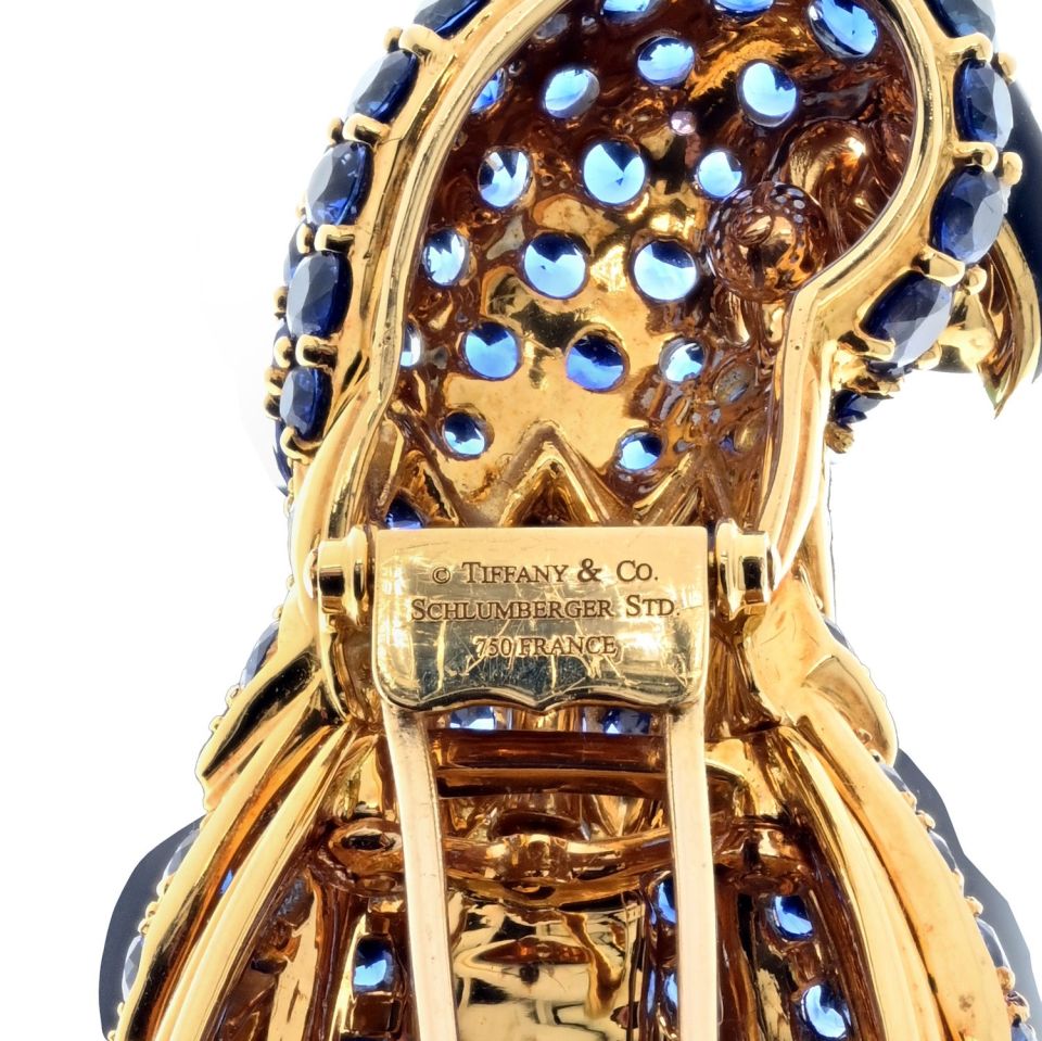 Tiffany & Co. Schlumberger Platinum & 18K Yellow Gold Yellow, Green Enamel Parrot Brooch