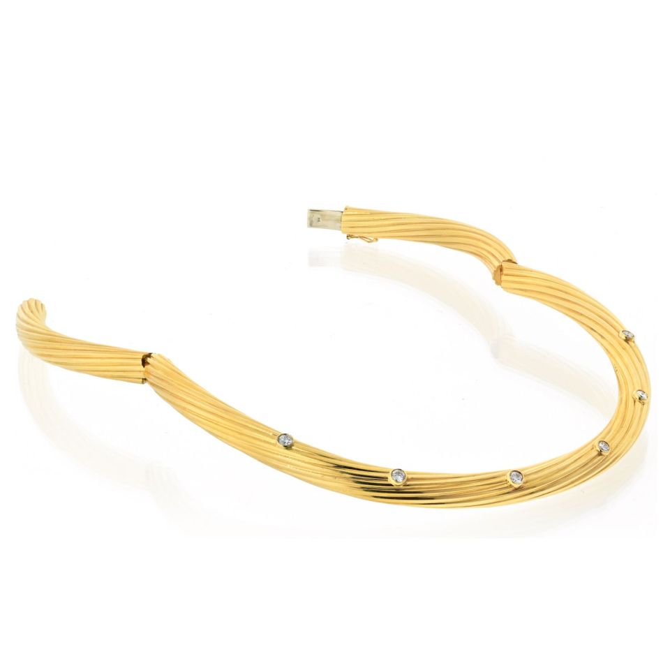 Cartier 18K Yellow Gold Fluted Twist Diamond Choker Necklace