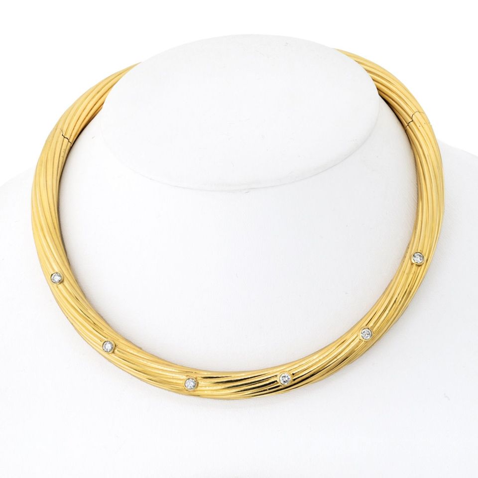 Cartier 18K Yellow Gold Fluted Twist Diamond Choker Necklace