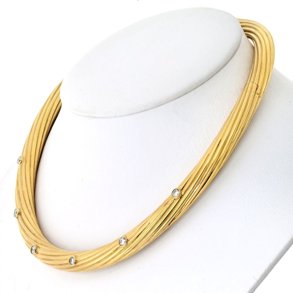 Cartier 18K Yellow Gold Fluted Twist Diamond Choker Necklace