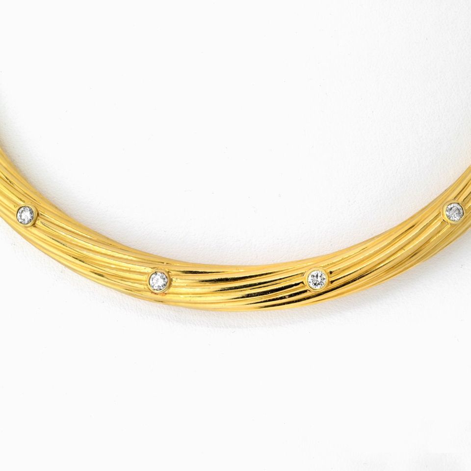 Cartier 18K Yellow Gold Fluted Twist Diamond Choker Necklace