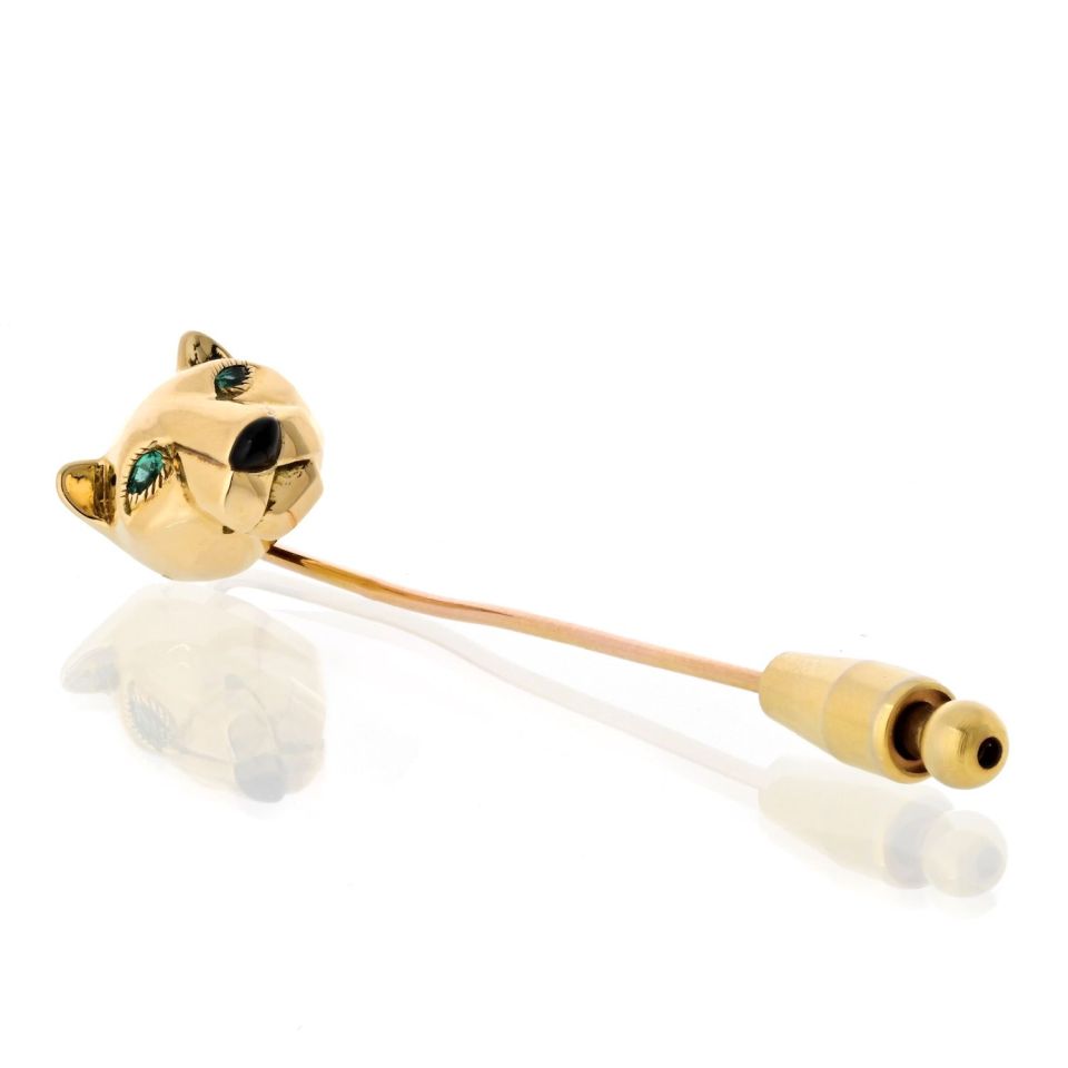 Cartier 18K Yellow Gold Panthere Tie Pin Brooch