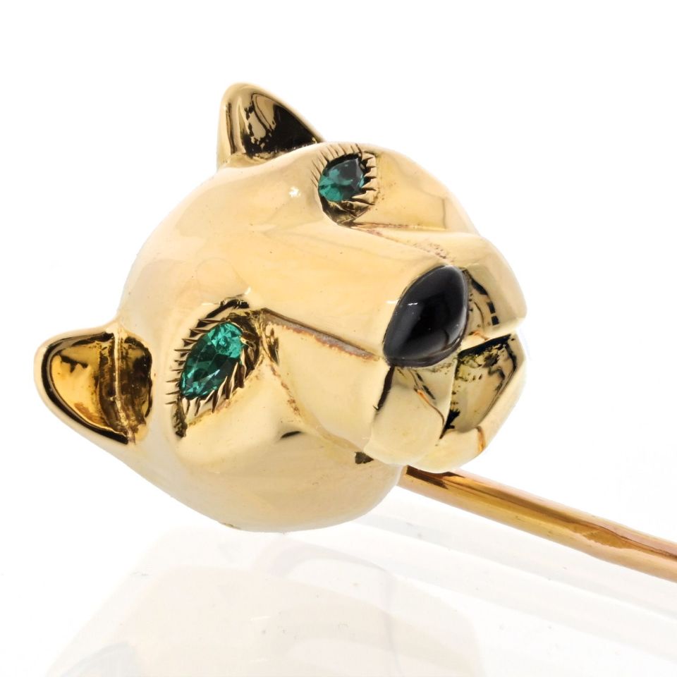 Cartier 18K Yellow Gold Panthere Tie Pin Brooch