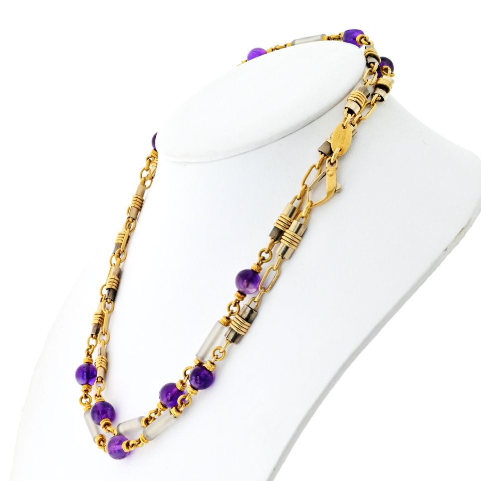 Bvlgari 18K Yellow Gold Amethyst And Crystal Link Chain Necklace