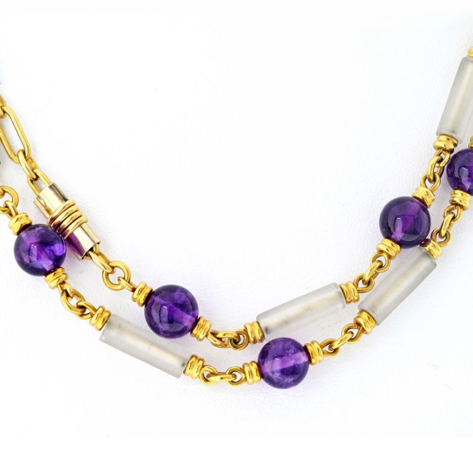 Bvlgari 18K Yellow Gold Amethyst And Crystal Link Chain Necklace
