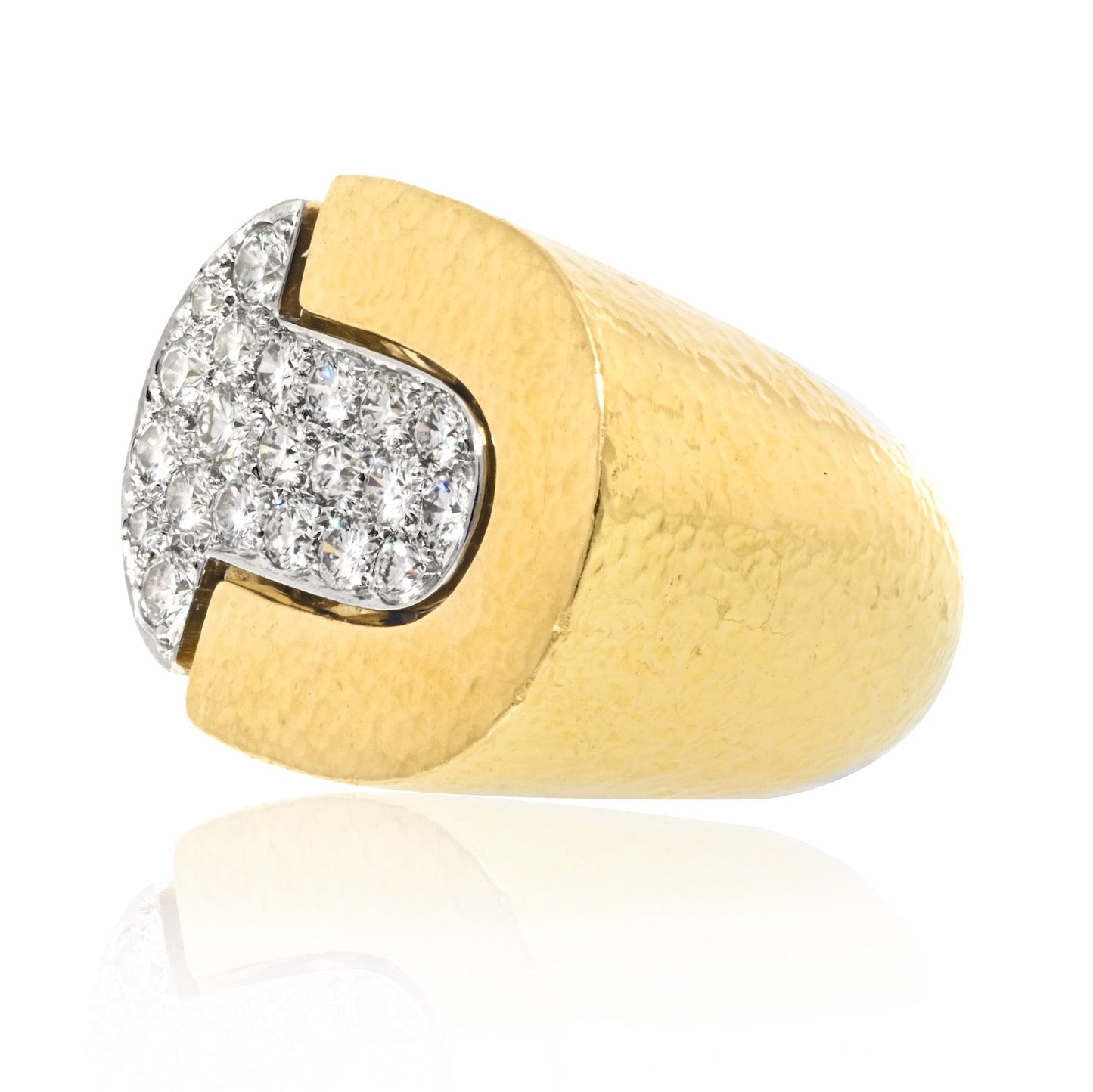 David Webb Platinum & 18K Yellow Gold Pave Hammered Diamond Cocktail Ring