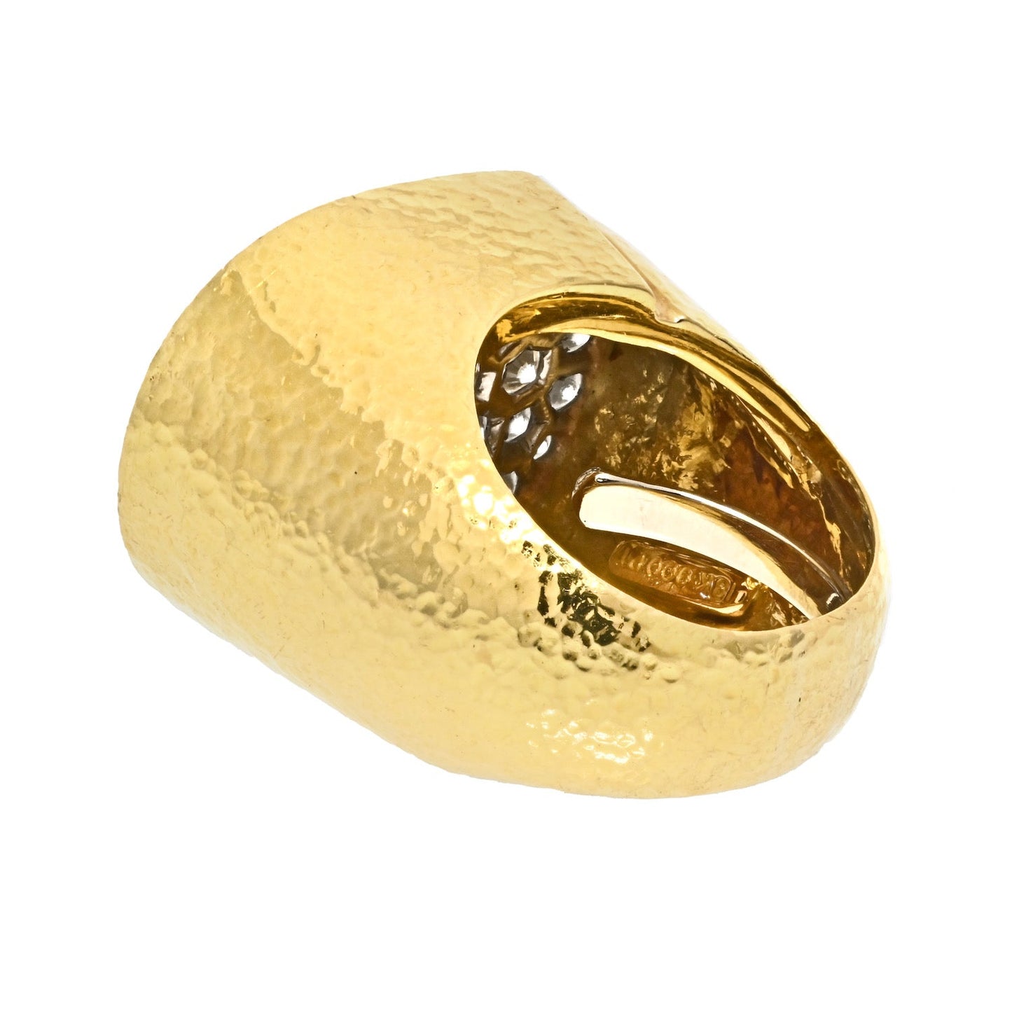 David Webb Platinum & 18K Yellow Gold Pave Hammered Diamond Cocktail Ring