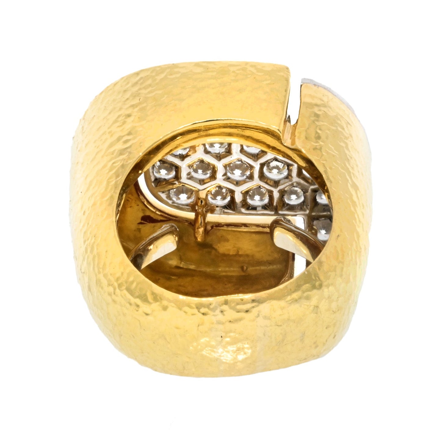 David Webb Platinum & 18K Yellow Gold Pave Hammered Diamond Cocktail Ring