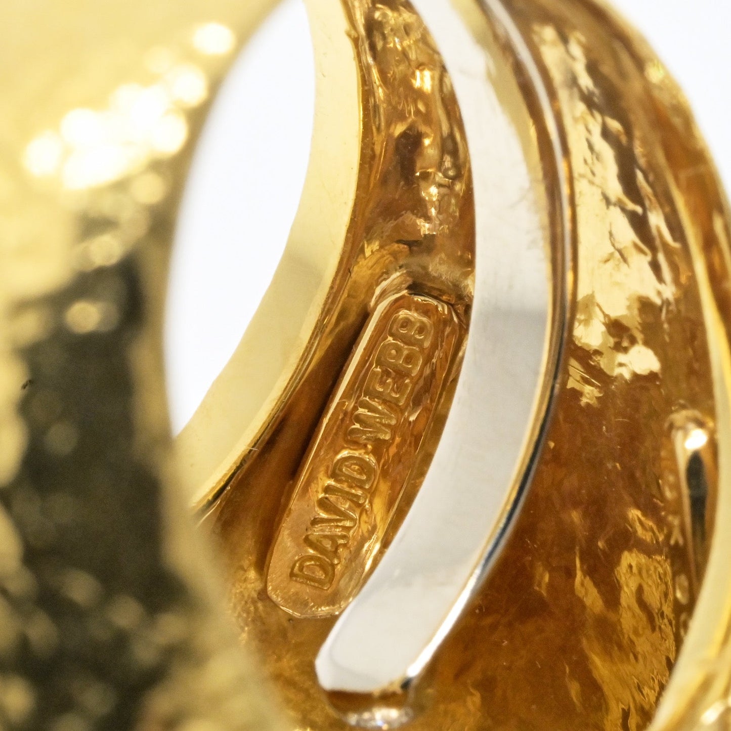 David Webb Platinum & 18K Yellow Gold Pave Hammered Diamond Cocktail Ring