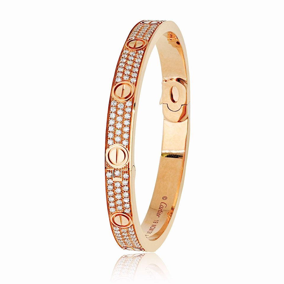 Cartier Love 18K Rose Gold Diamond Pave Size 19 Bracelet
