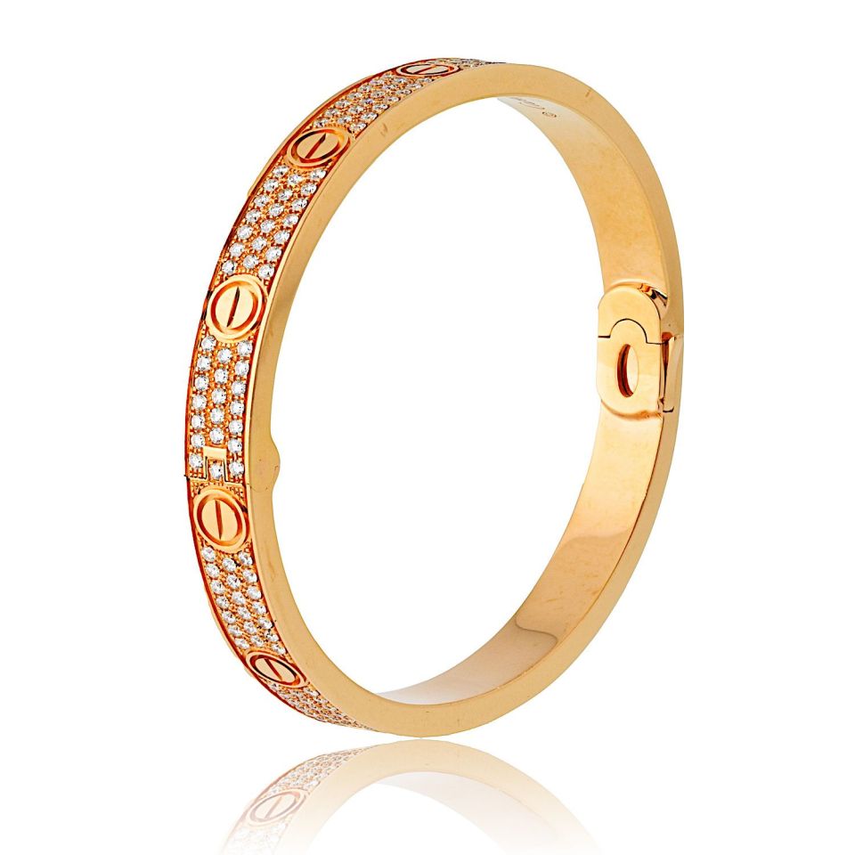 Love 18K Rose Gold Diamond Pave Size 19 Bracelet