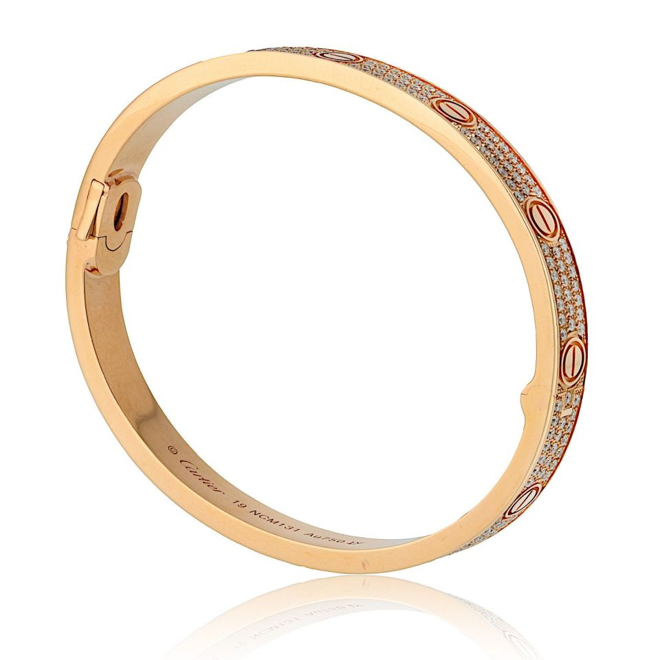 Love 18K Rose Gold Diamond Pave Size 19 Bracelet
