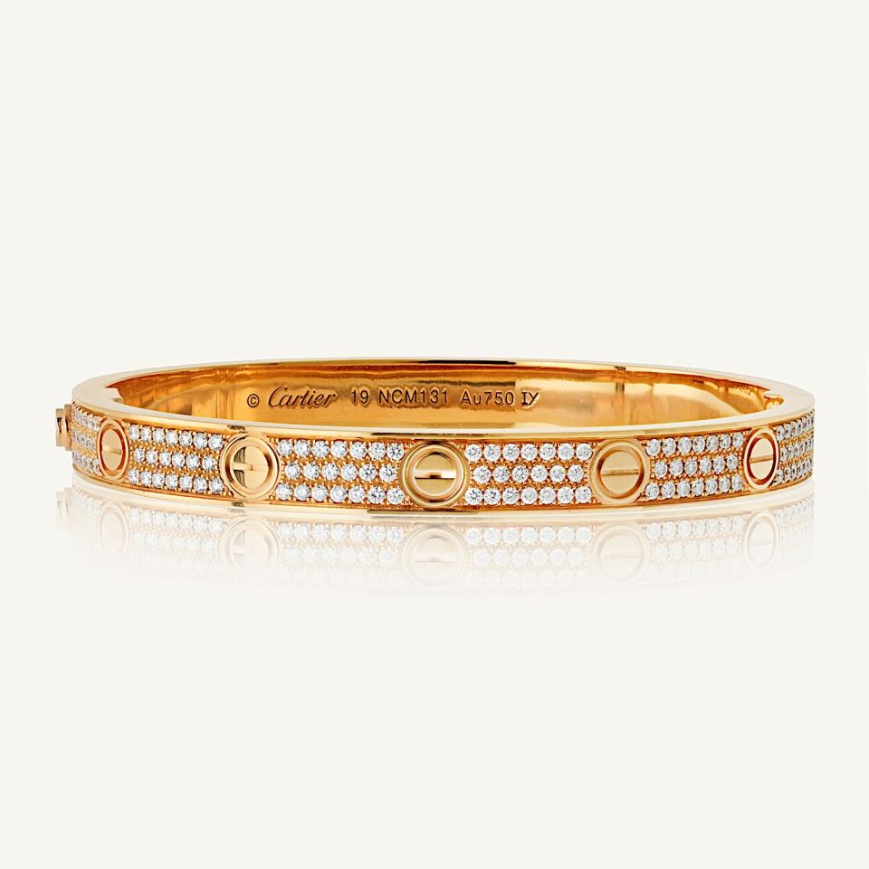Love 18K Rose Gold Diamond Pave Size 19 Bracelet