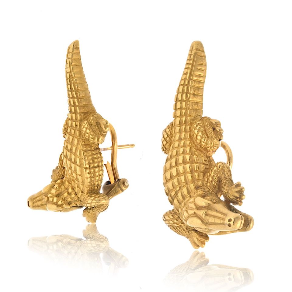 Kieselstein Cord 18K Yellow Gold Alligator Earrings