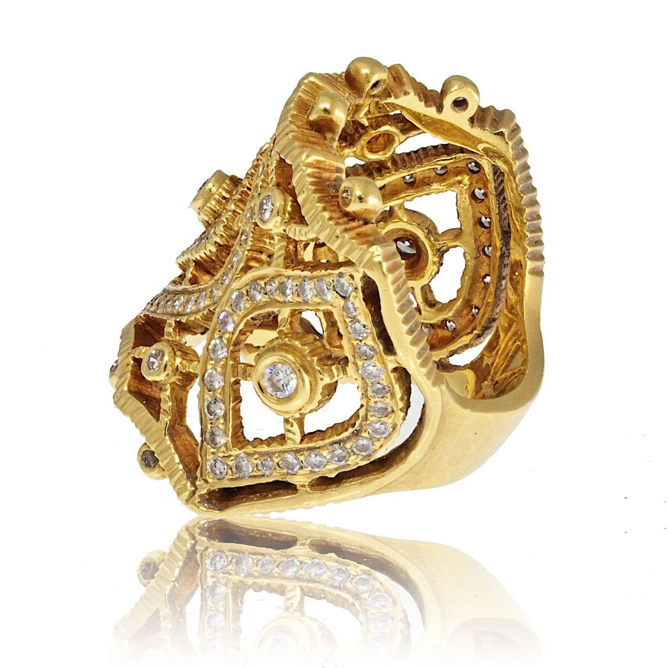 Doris Panos 18K Yellow Gold Diamond Cocktail Openwork Ring