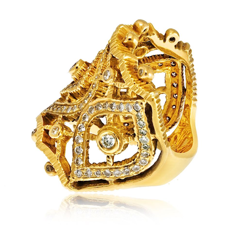 Doris Panos 18K Yellow Gold Diamond Cocktail Openwork Ring