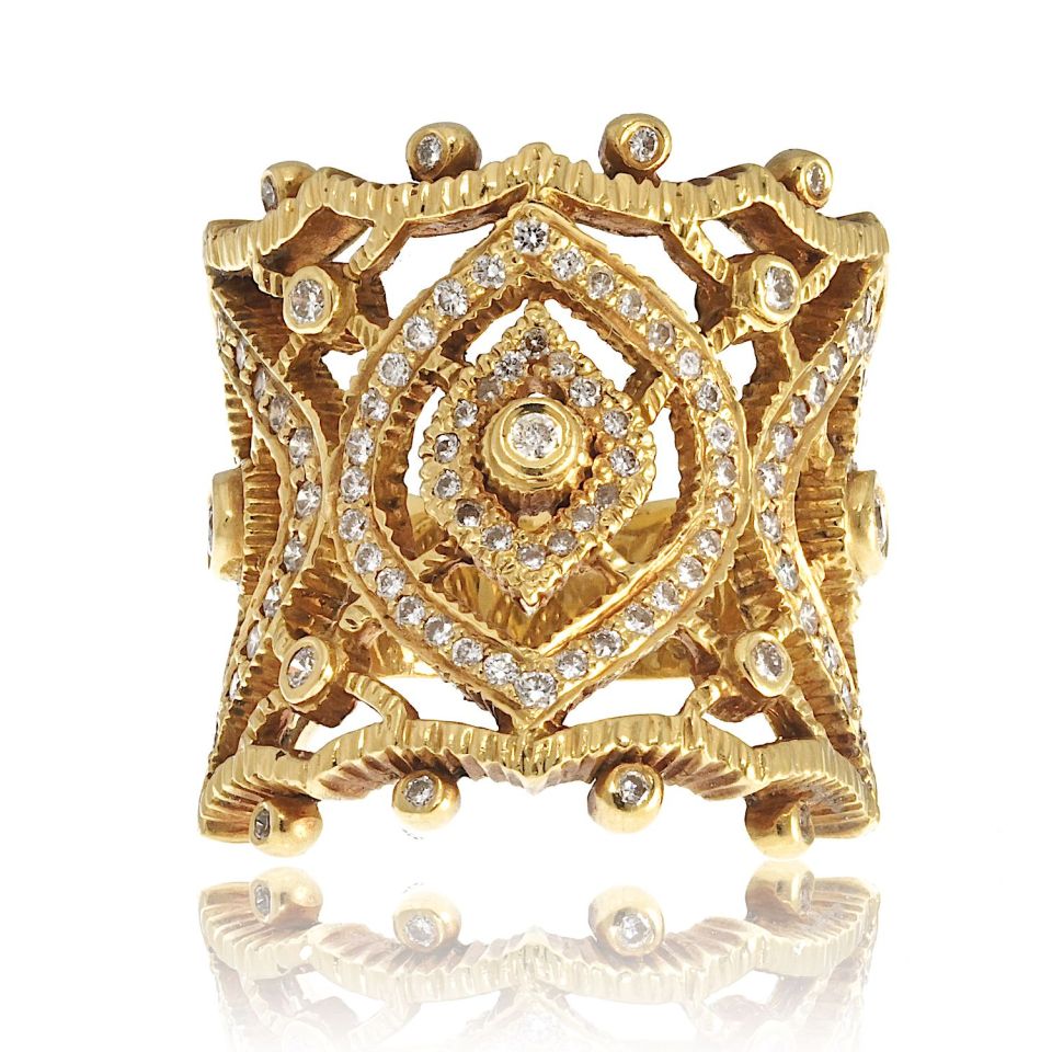Doris Panos 18K Yellow Gold Diamond Cocktail Openwork Ring