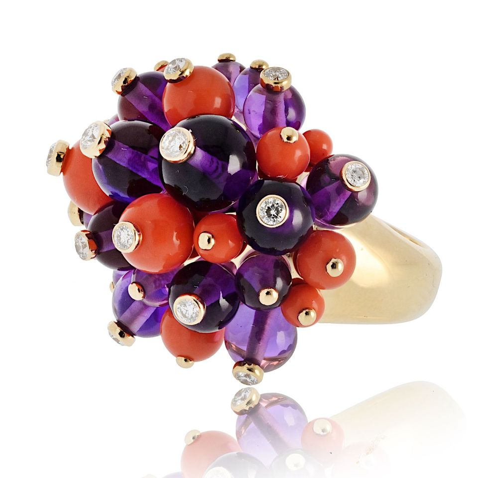 Cartier Delices de goa Amethyst, Coral And Diamond Ring